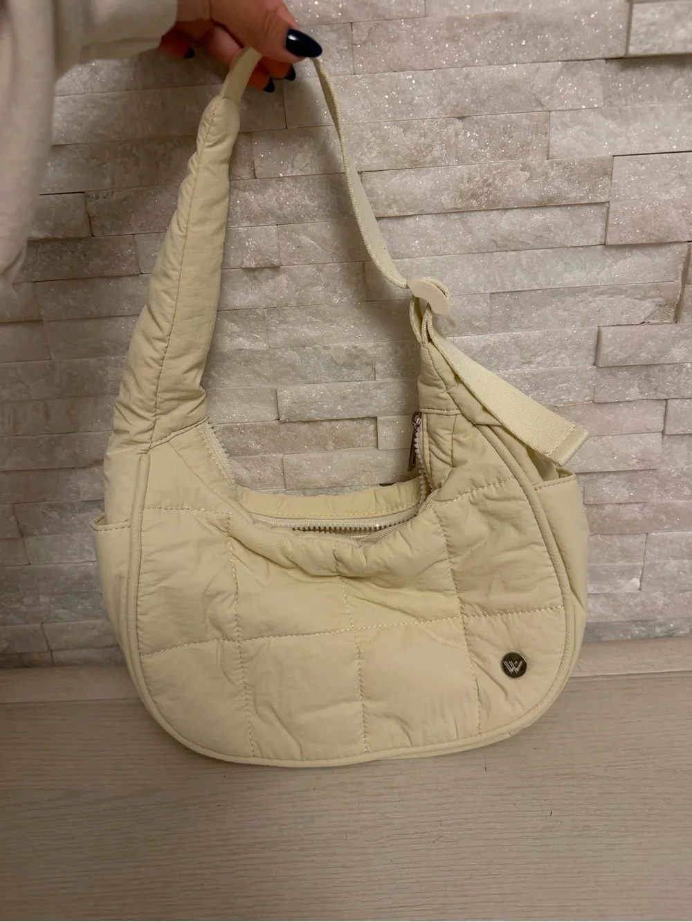 Quilted Cream Shoulder Bag - Women's Casual Tote